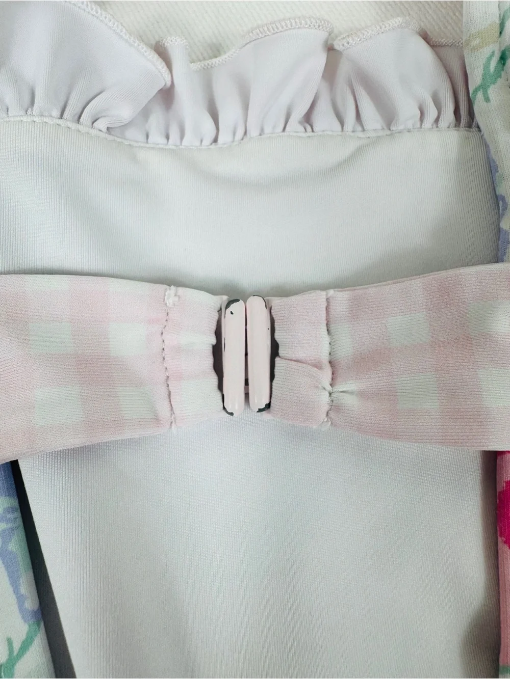 SweetHoney Pink & Blue Floral Ruffle One-Piece Swimsuit with Gingham Belt